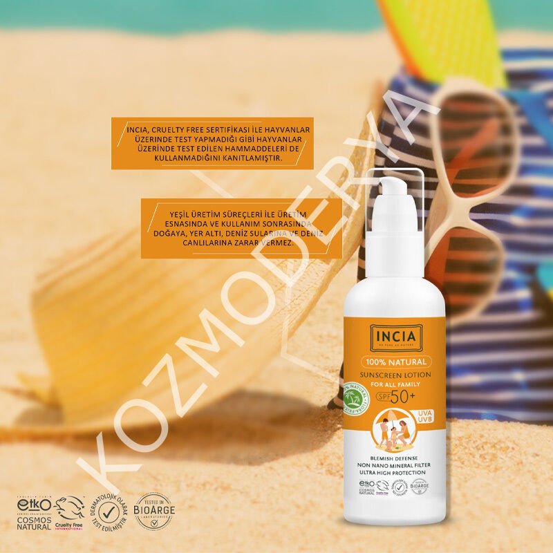 INCIA Doğal Tüm Aile için Güneş Losyonu Spf50+ 100 ml