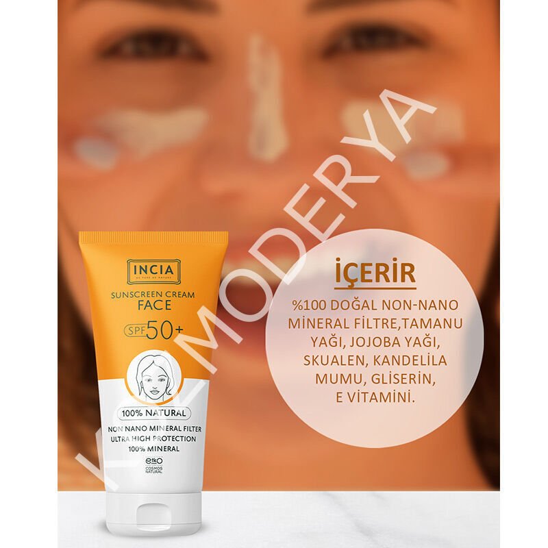 INCIA Yüz İçin %100 Doğal Güneş Kremi 50 SPF 50 ml